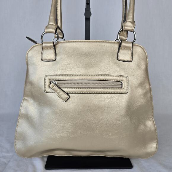Ellen Tracy Leather Shoulder Bag Shimmer Gold Double Handle - Picture 8 of 16